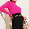 Fisherman Neck Fingerless Knit Sweater Fuchsia