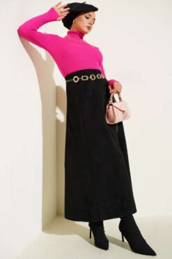 Alternative view of Fisherman Neck Fingerless Knit Sweater Fuchsia