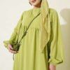 Balloon Sleeve Anklet Cuff Dress Oil Green - Image 2