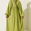 Balloon Sleeve Anklet Cuff Dress Oil Green - Image 3