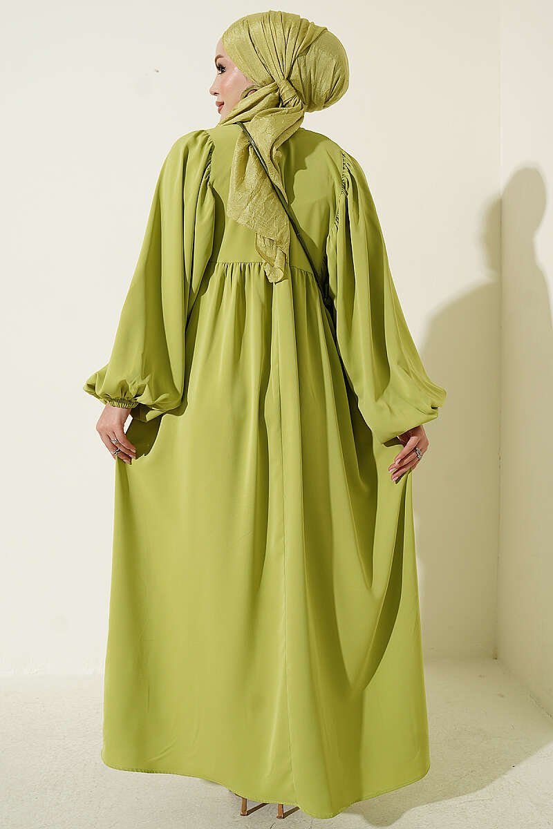 Balloon Sleeve Anklet Cuff Dress Oil Green - Image 3