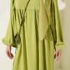 Balloon Sleeve Anklet Cuff Dress Oil Green - Image 4