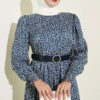 Balloon Sleeve Printed Chiffon Dress Blue - Image 2