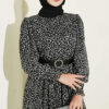 Balloon Sleeve Printed Chiffon Dress Black - Image 2