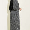 Balloon Sleeve Printed Chiffon Dress Black - Image 3