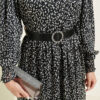 Balloon Sleeve Printed Chiffon Dress Black - Image 4