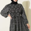 Balloon Sleeve Ruffled Gathered Dress Black – Image 2