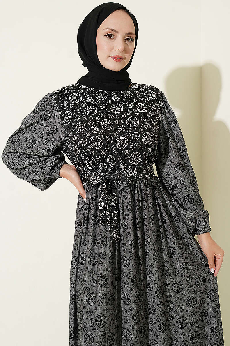 Balloon Sleeve Ruffled Gathered Dress Black – Image 2