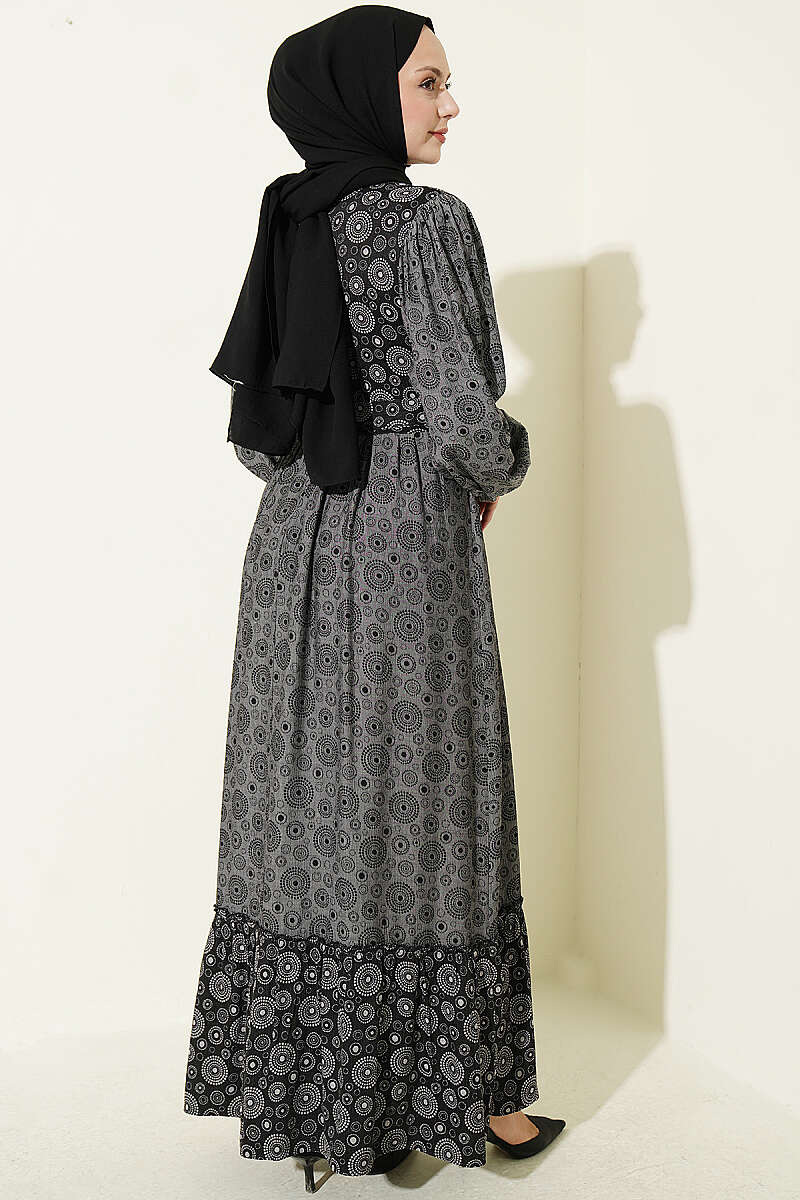 Balloon Sleeve Ruffled Gathered Dress Black – Image 3