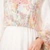 Balloon Sleeve Floral Print Chiffon Dress Ecru – Image 4