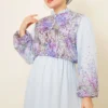 Balloon Sleeve Floral Print Chiffon Dress Blue – Image 2