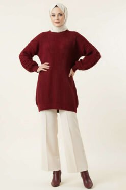 Alternative view of Balloon Sleeve Embellished Knit Tunic Burgundy