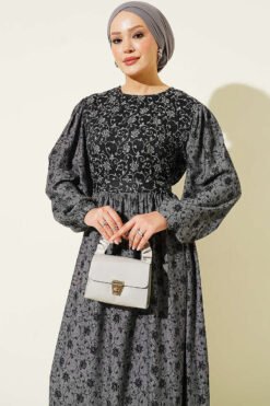 Alternative view of Balloon Sleeve Ruffled Gathered Dress Smoke