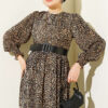 Balloon Sleeve Chiffon Dress Leopard - Image 2