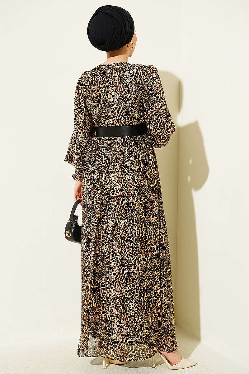 Balloon Sleeve Chiffon Dress Leopard - Image 3