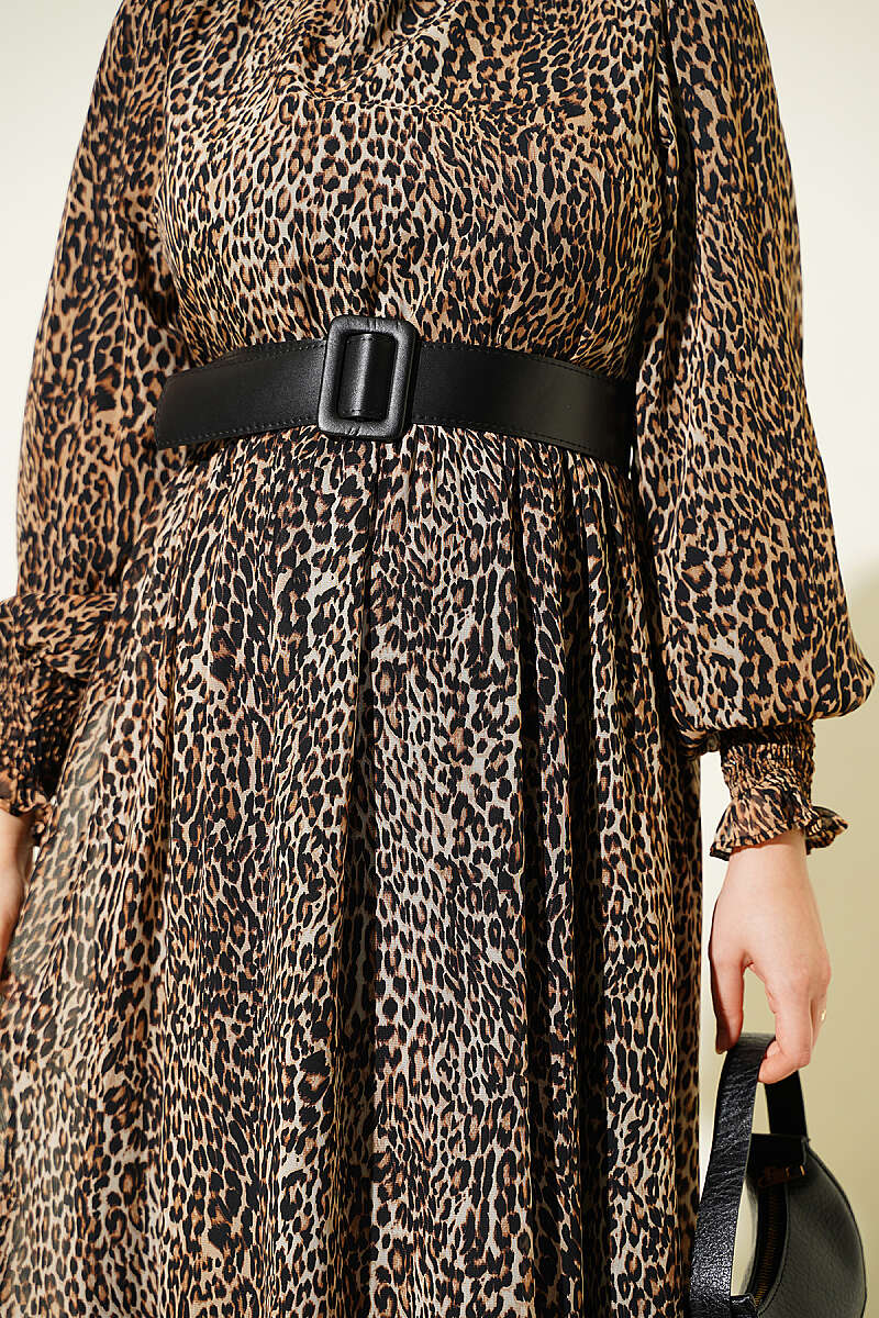 Balloon Sleeve Chiffon Dress Leopard - Image 4