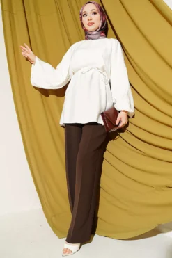 Vue alternative de Balloon Sleeve Tensile Belted Tunic Ecru