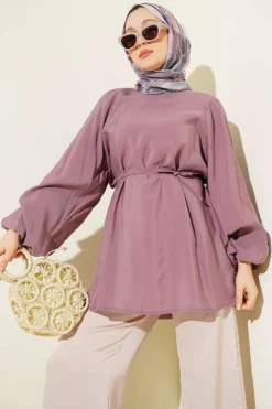 Balloon Sleeve Tensile Belted Tunic