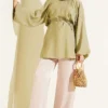 Balloon Sleeve Tensile Belted Tunic Khaki - Imagen 2