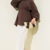 Balloon Sleeve Tensile Belted Tunic Brown - Imagen 2