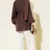 Balloon Sleeve Tensile Belted Tunic Brown - Imagen 3