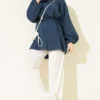 Balloon Sleeve Tensile Belted Tunic Navy Blue - Imagen 2