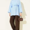 ⁦Balloon Sleeve Tensile Belted Tunic Blue⁩ - الصورة ⁦2⁩