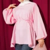 Balloon Sleeve Tensile Belted Tunic Pink