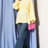 Balloon Sleeve Tensile Belted Tunic Yellow – Image 2