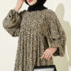 Balloon Sleeve Printed Dress Beige - Imagen 2