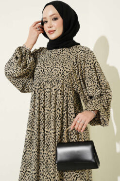 Alternative view of Balloon Sleeve Printed Dress Beige