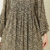 Balloon Sleeve Printed Dress Beige - Imagen 4