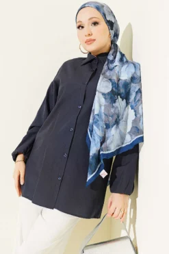 Basic Anklet Elastic Shirt Navy Blue