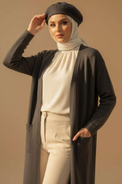 Alternative view of Basic Long Knit Cardigan with Double Pockets Smoke