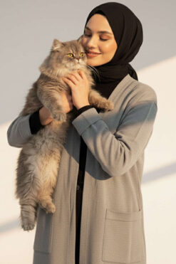 Alternative view of Basic Long Knit Cardigan with Double Pockets Grey