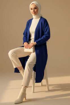 Alternative view of Basic Long Knit Cardigan with Double Pockets Navy Blue