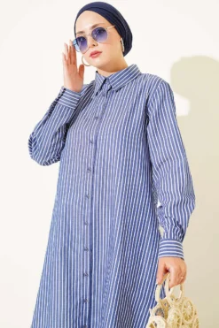 Alternative view of Basic Striped Long Tunic Navy Blue