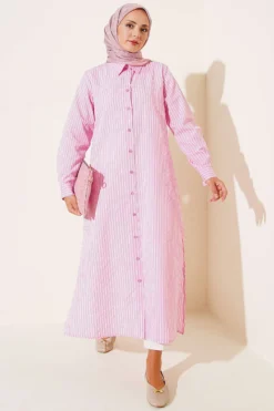 Basic Striped Long Tunic Pink