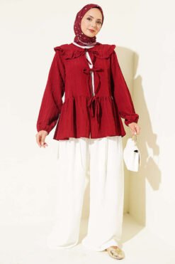 Alternative view of Baby Collar Tied Kimono Burgundy