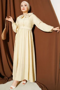 Baby Collar Ankled Cuffed Dress Beige