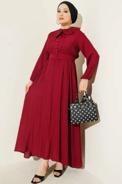 Baby Collar Ankled Cuffed Dress Burgundy