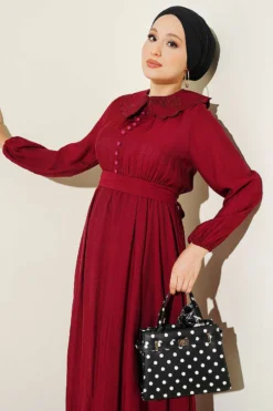 Vista alternativa de Baby Collar Ankled Cuffed Dress Burgundy
