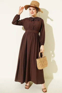 Baby Collar Ankled Cuffed Dress Brown