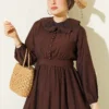 Baby Collar Ankled Cuffed Dress Brown - Image 2