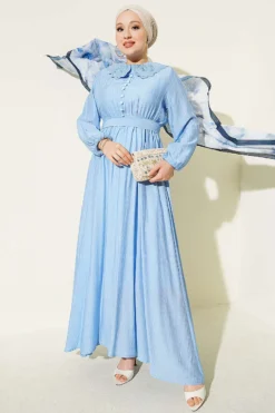 Baby Collar Ankled Cuffed Dress Blue