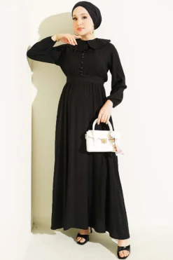 Baby Collar Ankled Cuffed Dress Black