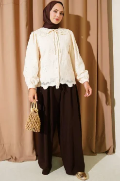 Alternative view of Embroidered Detail Peter Pan Collar Shirt Beige