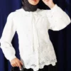 Embroidered Detail Peter Pan Collar Shirt Ecru