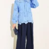 Embroidered Detail Peter Pan Collar Shirt Blue - Image 2