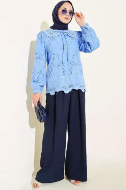 Alternative view of Embroidered Detail Peter Pan Collar Shirt Blue